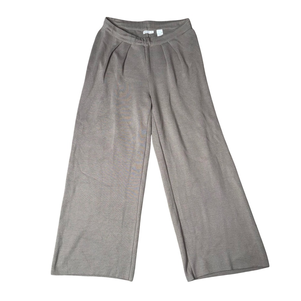 Mersea Knit Wide Leg Pants Womens Size Medium Brown Excellent Pleated Trousers